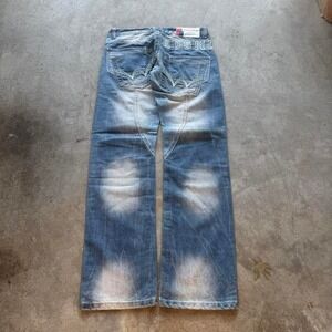 Kosmo Lupo Japanese Style Embroidered Straight Leg Rag Denim Vintage Jeans 30
